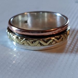 Sterling silver three color spinner ring therapy